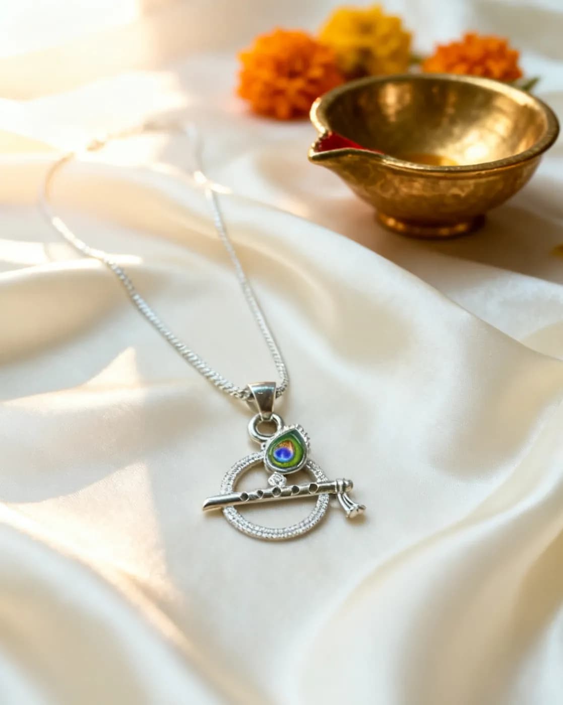 Bansuri Ring Pendant with Mor Pankh