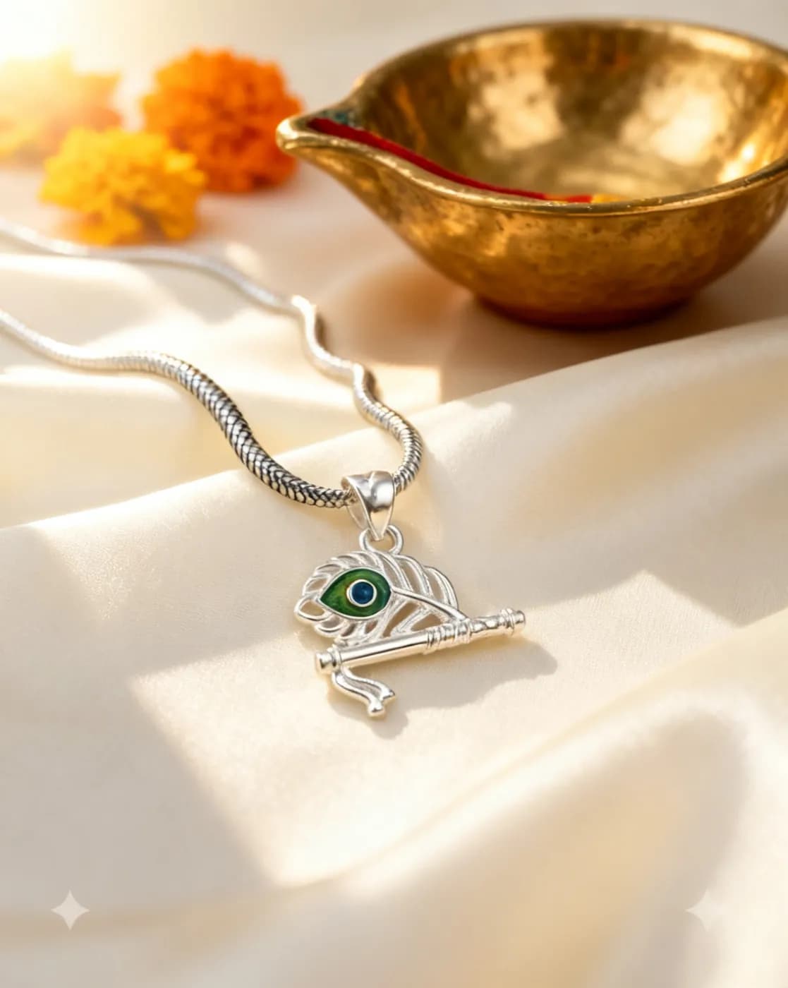 Mor Pankh & Bansuri Pendant — Petite